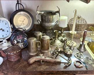Brass items in the bar area.