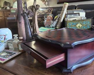 Chess set with storage.