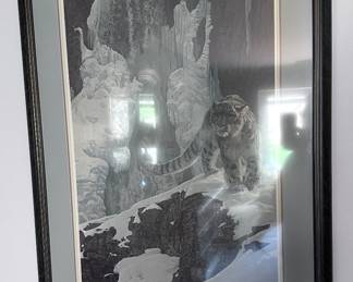 T. Isaac snow leopard signed artwork.
