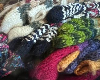 Hand knit chunky woolen scarves & mittens.