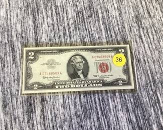 SERIES 1963 RED STAMP $2 BILL