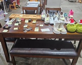 DINING TABLE AND CHAIRS AND BENCH