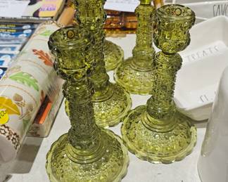 VINTAGE GREEEN TAPER CANDLE HOLDERS