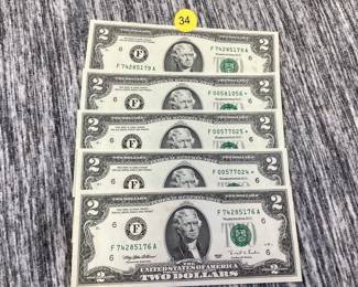 5 $2 BILLS, SOME ARE STAR NOTES