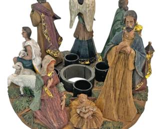 Nativity Candle Holder Wreath Set