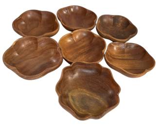 7x Carved Wood Salad Bowls Vintage