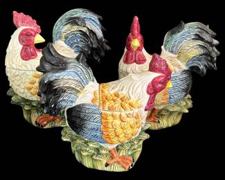 3 Rooster Cookie Jars