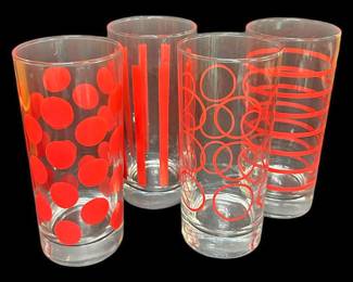 MCM Red Pattern Highball Glass Set