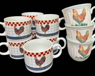 Rooster Themed China Mugs