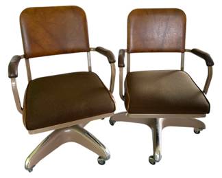 Two MCM Brown Propeller Base Office Chairs