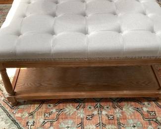 Upholstered Ottoman with Wood Base