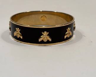 Halcyon Days Bee Black Enamel Gold Rimmed Honey Bee Bangle
