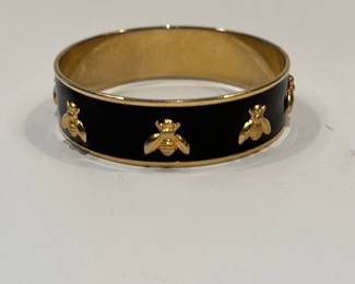 Halcyon Days Bee Black Enamel Gold Rimmed Honey Bee Bangle