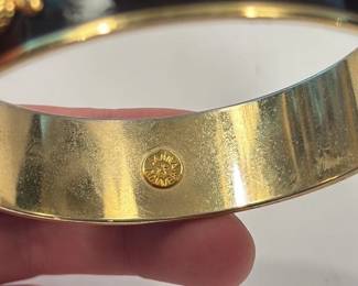 Halcyon Days Bee Black Enamel Gold Rimmed Honey Bee Bangle