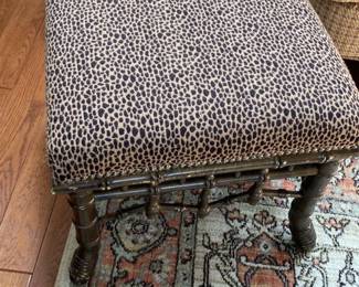 Animal Print Ottoman with Bamboo-Style Legs