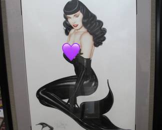 Olivia de Berardinis double signed with Bettie Page “UP PERISCOPE” Mermaid Lithograph