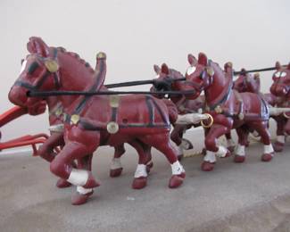 Cast Iron Budweiser Beer Horses and Cart
