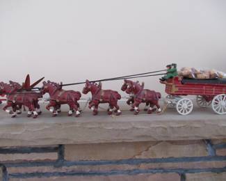 Cast Iron Budweiser Beer Horses and Cart
