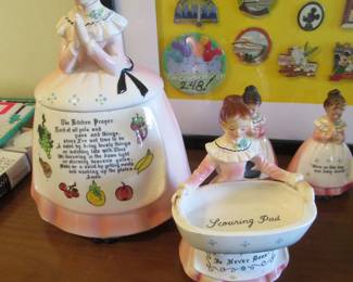 Enesco Prayer Girl Cookie Jar , Scouring Pad Holder , S&P Shakers, Spoon Rest, Napkin Holder, Toothpick Holder and More