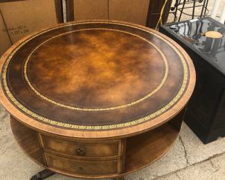 Leather inlay drum table
