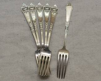 English sterling silver forks, circa 1917; monogrammed 
