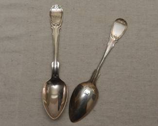 A pair of mid-19th Century American antique sterling silver spoons by R & W Wilson, Philadelphia