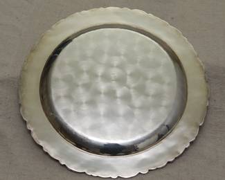 Reverse view of beautiful sterling silver cocktail tray, hallmarked 0.925 sterling Mexico