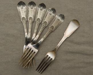 Sterling silver forks, beautiful Aesthetic Movement pattern; marked C. Y. & Co. sterling.