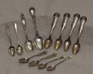 Antique silver teaspoons, demitasse spoons