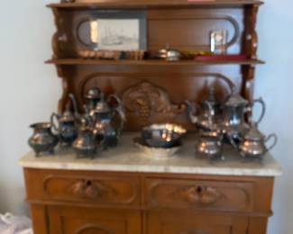 ANTIQUE MARBLE TOP BUFFETT