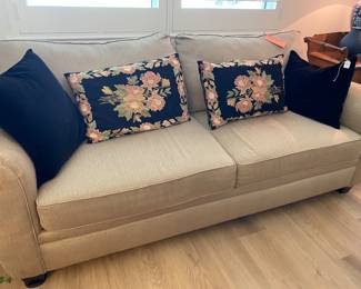 LINEN SOFA BED, NEEDLE POINT PILLOWS