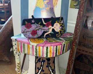 Whimsical corner table with a Laura Maclay purse!