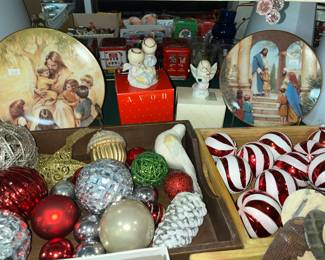 Christmas plates and AVON figures