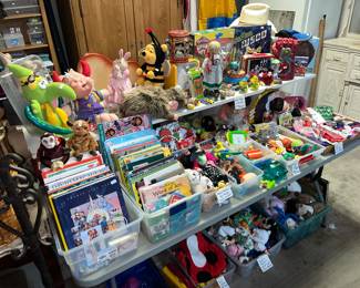 BACK OF TABLE ALSO LOADED WITH TOYS!
