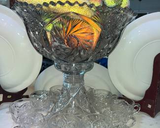 Punch bowl & cups with faux fruit