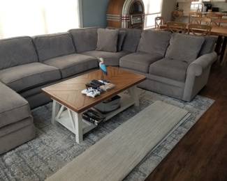 Handsome sectional sofa with chaise; cottage chic coffee table