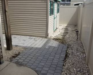 Shed is 12' ft. x 10 ft. - two available. Hardscape pavers