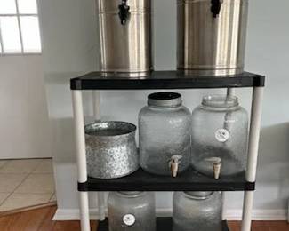 Beverage dispensers; plastic shelving unit