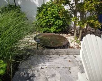 Plants; bird bath