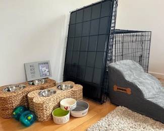 Dog supplies; feeders, bowls, pet ramp & more