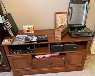 Entertainment center, office supplies