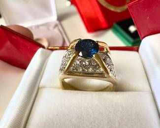 18K Yellow Gold  Natural Blue Sapphire 1.46 carats and Natural Diamonds  total 0.78 ct.  Price  $ 2500
