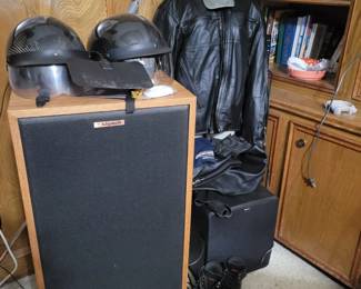 Pair KLipsch Speakers and Sub Woofer, Motorcycle Helmets, Jacket, Chaps, Boots