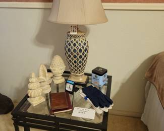Pair Glass Topped End Tables, Pair of Lamps etc.