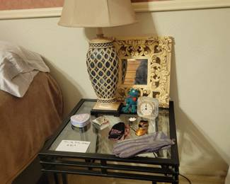 Pair of Glass Topped End Tables, Pair of Lamps etc.