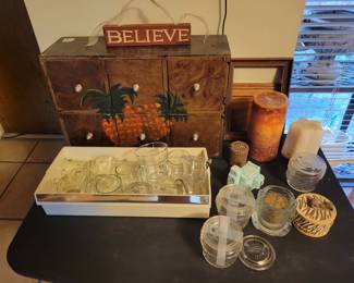 Wood Box and Candle Holders