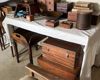 Antique Wood Chest and Boxes Humidor