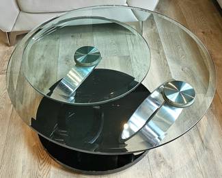 Designer Chrome, Black Base & Glass Motion / Extendable Coffee / Cocktail Table.