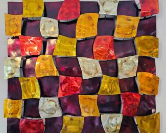 Brutalist Multi-Colored Metal Wall Art Sculpture.