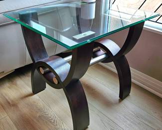 Pair Of Klaussner Quantam Fusion Glass Top End Tables.